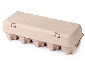 Top labeling application for a cardboard egg carton.